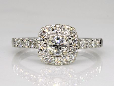 Diamond Halo Engagement 14k Ring | 0.61ctw | SZ 7 | Cheap