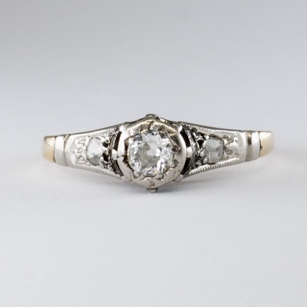 Art Deco 14k Yellow Gold & Platinum Diamond Ring | 0.12ct  | SZ 4.5 | Supply