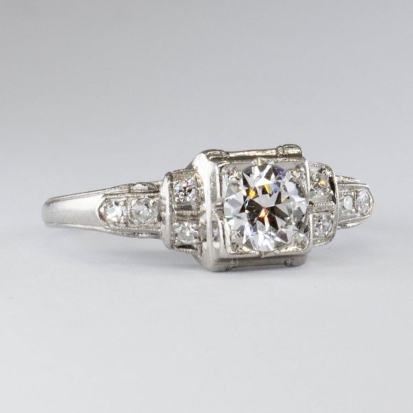 Art Deco Platinum Transitional Cut Diamond Ring | 0.35ct  | SZ 4.5 | Cheap