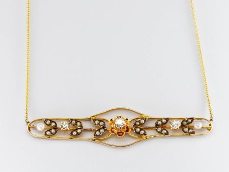 100 Ways  Antique Diamond and Pearl Necklace | 0.22ctw | For Sale