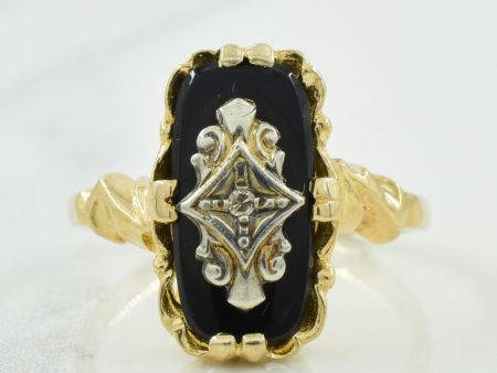 Black Onyx & Diamond Ring | 2.50ct, 0.01ct | SZ 6.25 | Discount