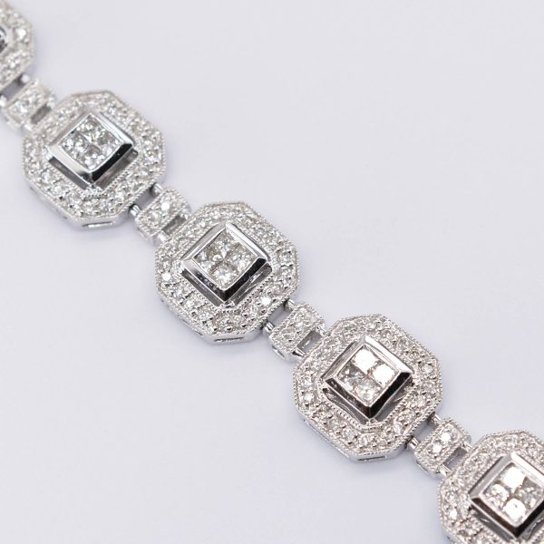 Art-Deco Inspired Geometric Halo Diamond Bracelet | 2.40ctw | 6.5  | Supply