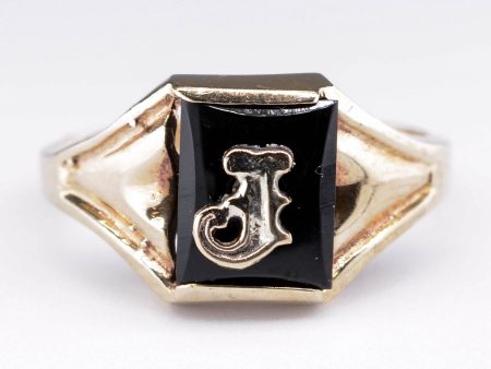 Black Onyx  J  Initial Signet 10k Ring | 0.66ct | SZ 5 | Online now