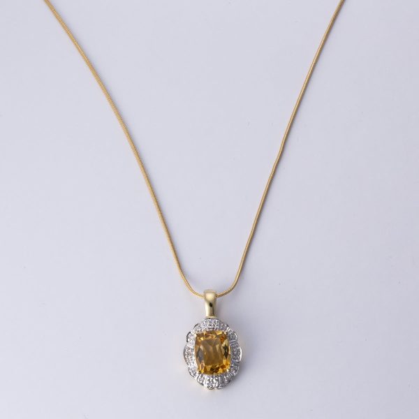 14k Yellow Gold Citrine and Diamond Necklace | 2.50 ct, 0.05 ctw | 17  Online Hot Sale