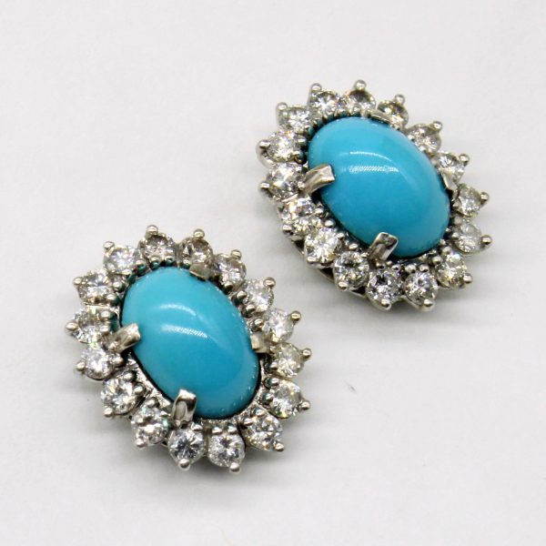 Turquoise & Diamond Halo Earrings | 2.80ctw, 0.38ctw | For Cheap