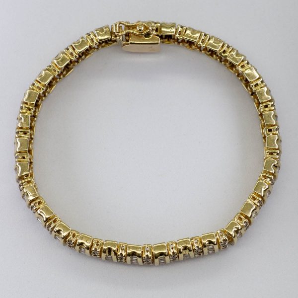 14k Baguette and Round Brilliant Cut Diamond Bracelet | 2.70ctw | 7.5  | Fashion