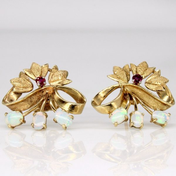 Birks  Vintage Opal & Ruby Earrings | 0.24ctw, 0.10ctw | Hot on Sale