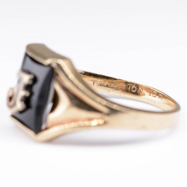 Black Onyx  J  Initial Signet 10k Ring | 0.66ct | SZ 5 | Online now