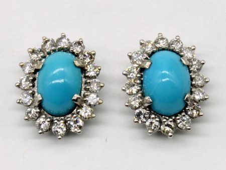 Turquoise & Diamond Halo Earrings | 2.80ctw, 0.38ctw | For Cheap