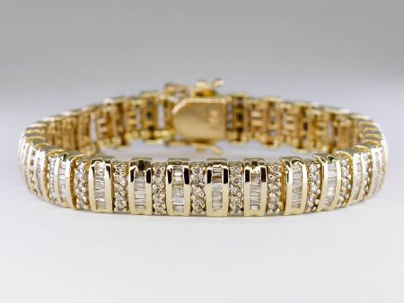 14k Baguette and Round Brilliant Cut Diamond Bracelet | 2.70ctw | 7.5  | Fashion