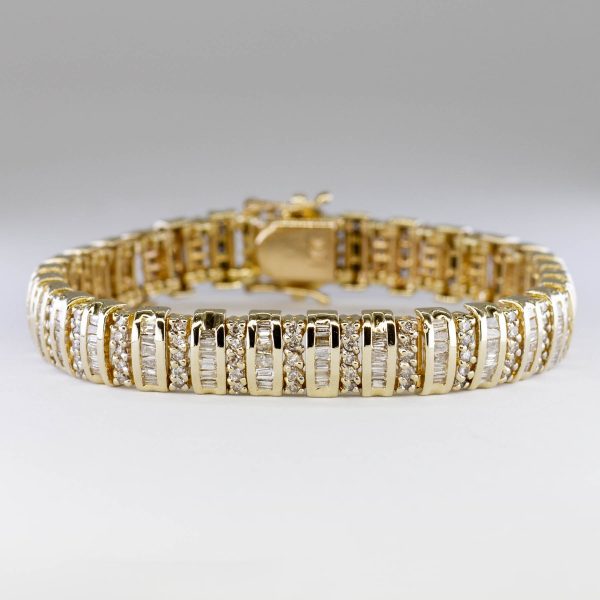 14k Baguette and Round Brilliant Cut Diamond Bracelet | 2.70ctw | 7.5  | Fashion