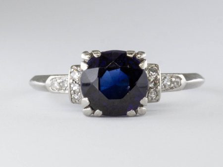 Art Deco Platinum Synthetic Sapphire Ring | 1.70ct  | SZ 5.5 | Online