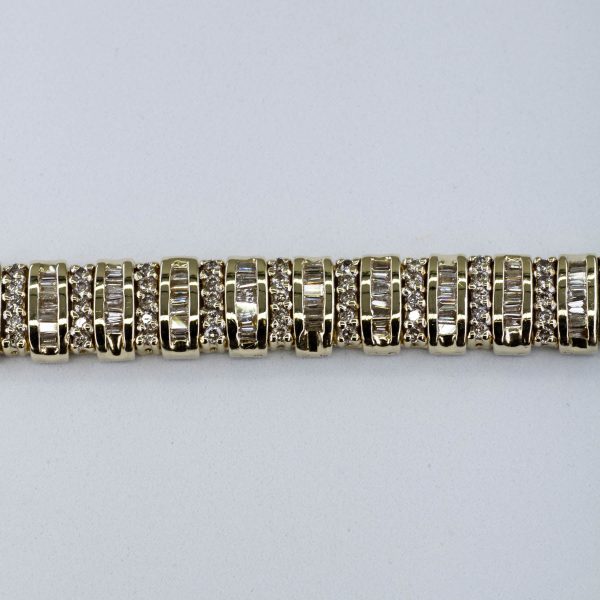 14k Baguette and Round Brilliant Cut Diamond Bracelet | 2.70ctw | 7.5  | Fashion