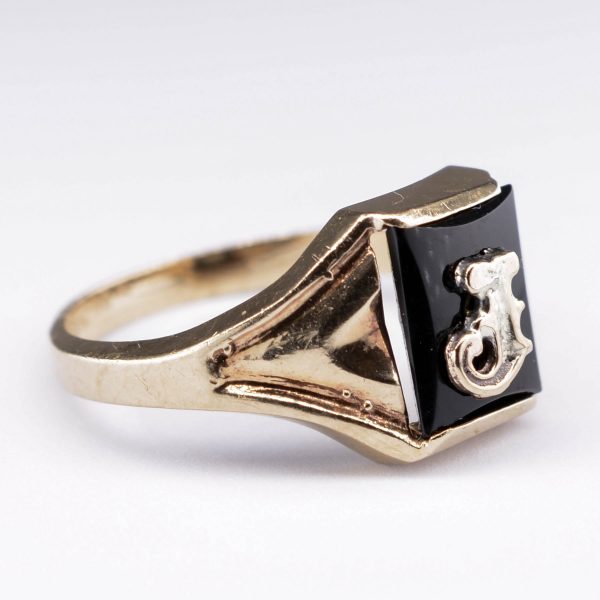 Black Onyx  J  Initial Signet 10k Ring | 0.66ct | SZ 5 | Online now