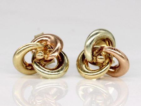 10k Tri Tone Gold Knot Earrings For Sale