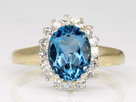 Blue Topaz & Diamond Halo Ring | 2.00ct, 0.35ctw | SZ 7.75 | Online now