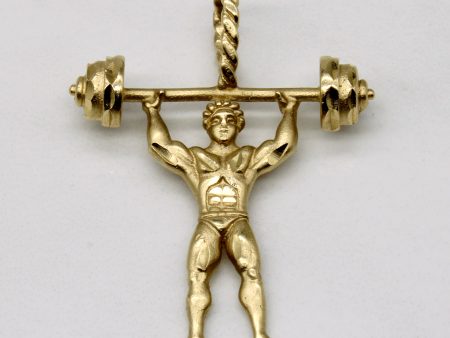 14k Yellow Gold Weightlifter Pendant Hot on Sale