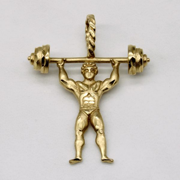 14k Yellow Gold Weightlifter Pendant Hot on Sale