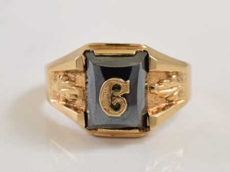 C  Initialed Black Hematite Ring | 6.50ct | SZ 7.5 | Online Hot Sale