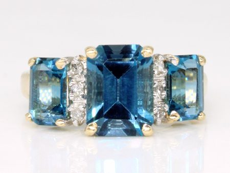 Blue Topaz & Diamond Cocktail Ring | 3.50ctw, 0.03ctw | SZ 5.5 | Online now