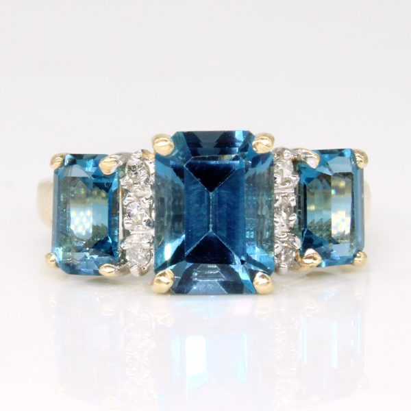 Blue Topaz & Diamond Cocktail Ring | 3.50ctw, 0.03ctw | SZ 5.5 | Online now