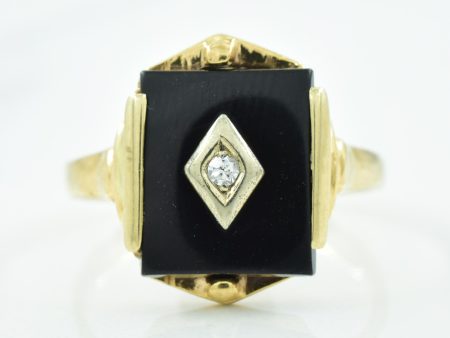 Black Onyx & Diamond Ring | 3.00ct, 0.02ct | SZ 8.75 | Online Hot Sale