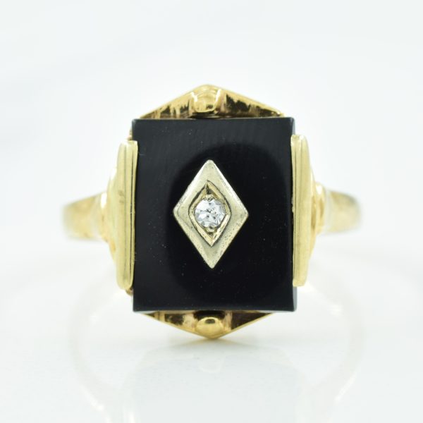 Black Onyx & Diamond Ring | 3.00ct, 0.02ct | SZ 8.75 | Online Hot Sale