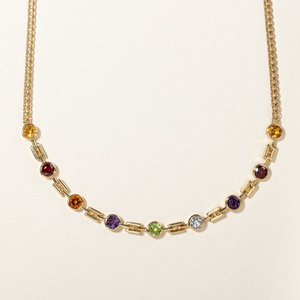 18k Yellow Gold Multi Gem Necklace | 3.60ctw | 18  on Sale