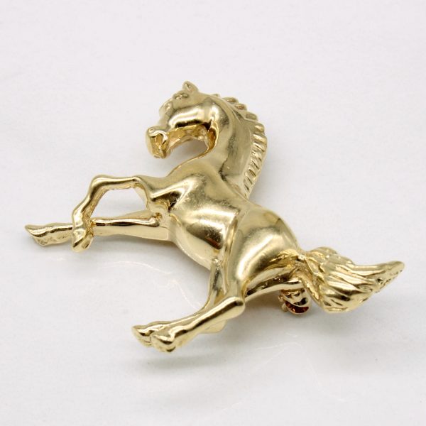 14k Yellow Gold Horse Brooch For Sale