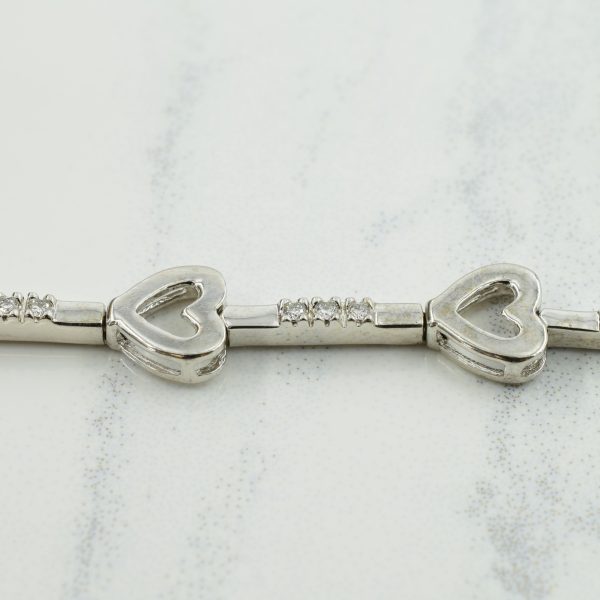 14k White Gold Diamond Heart Bracelet | 0.18ctw | 7  | Discount