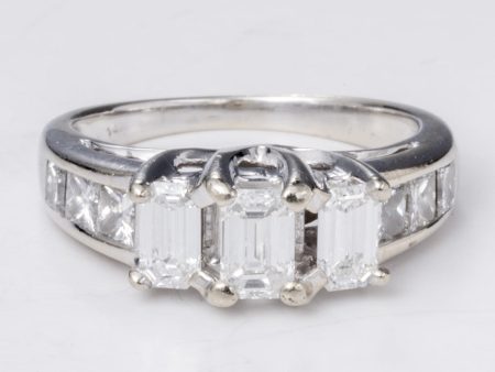 14k White Gold Three Emerald Cut Diamond Engagement Ring | 1.19 ctw | Sz 5 Discount