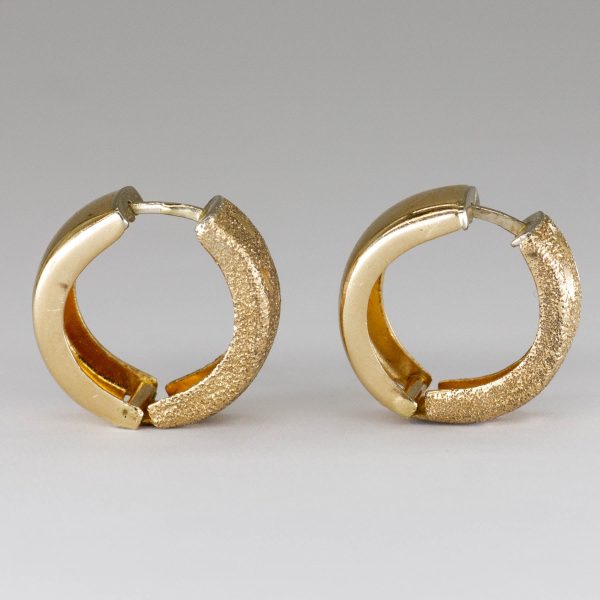 14k Yellow Gold Textured Huggie Earrings Sale