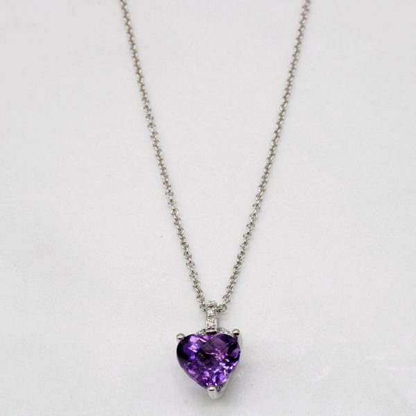 Amethyst Heart & Diamond Pendant & Necklace | 1.50ct, 0.03ctw | 17  | Online now