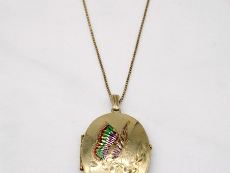 10k Yellow Gold Painted Butterfly Locket & Necklace | 20  | on Sale