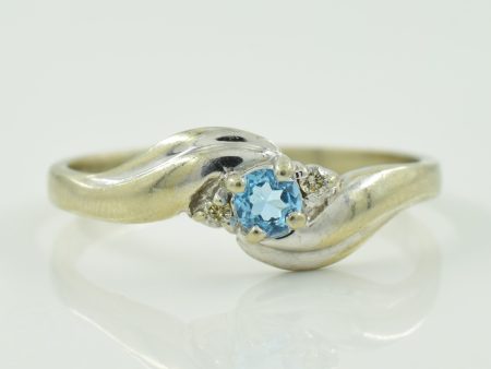 Blue Topaz & Diamond Bypass Ring | 0.10ct, 0.02ctw | SZ 6.75 | Cheap