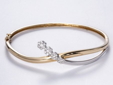 14k Yellow and White Gold Diamond Bangle | 0.57 ctw Hot on Sale