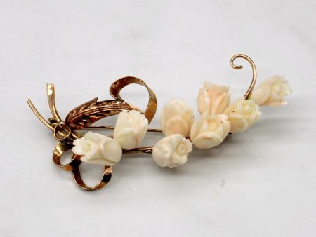 Carved Coral Flower Brooch | 25.00ctw | For Sale