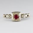 14k Synthetic Ruby and Diamond Mid Century Ring | 0.10 ct | SZ 5 Hot on Sale