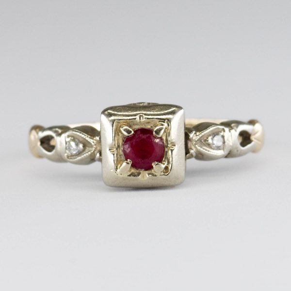 14k Synthetic Ruby and Diamond Mid Century Ring | 0.10 ct | SZ 5 Hot on Sale