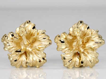 14k Yellow Gold Flower Earrings Discount