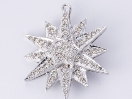 14k White Gold Diamond Startburst Pendant Brooch | 1.91 ctw For Sale