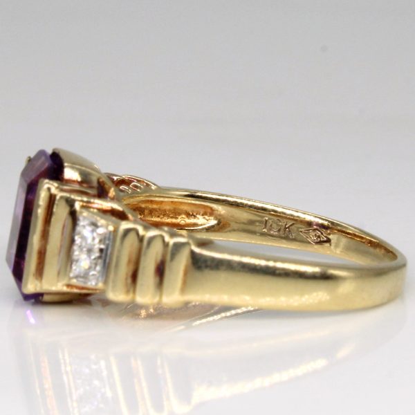 Amethyst and Diamond 10k Yellow Gold Cocktail Ring | 1.52ctw, 0.024ctw | SZ 6.25 | Fashion