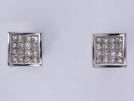 14k White Gold Grid Diamonds Earrings | 0.80 ctw Supply