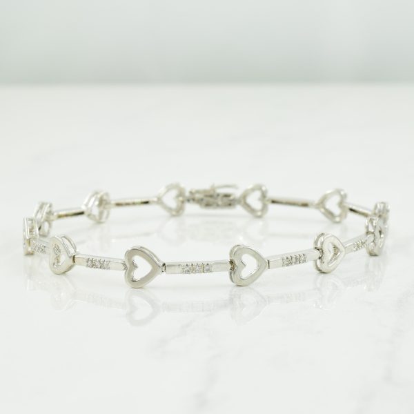 14k White Gold Diamond Heart Bracelet | 0.18ctw | 7  | Discount