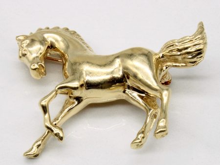 14k Yellow Gold Horse Brooch For Sale