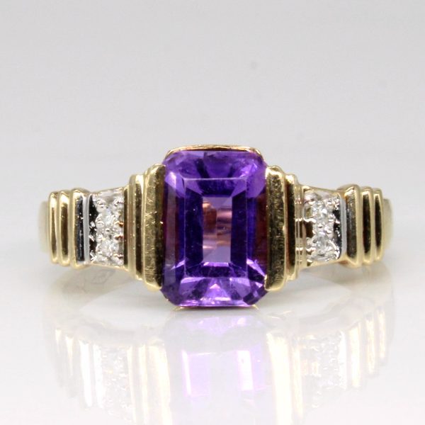 Amethyst and Diamond 10k Yellow Gold Cocktail Ring | 1.52ctw, 0.024ctw | SZ 6.25 | Fashion