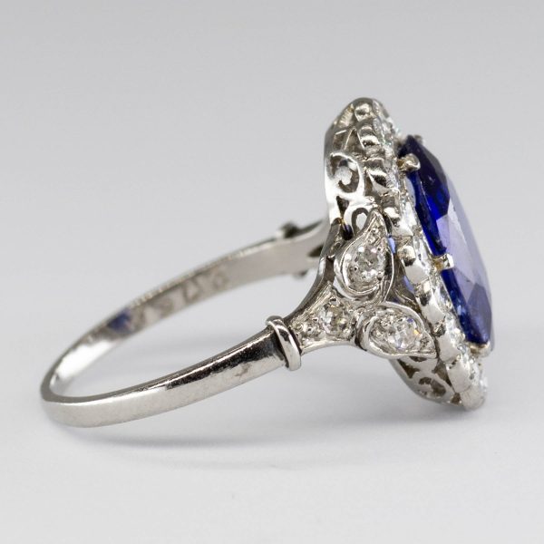 Art Deco Platinum Sapphire & Diamond Halo Engagement Ring | 1.90ct, 0.62ctw | SZ 6 | Hot on Sale