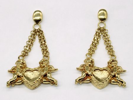 18k Yellow Gold Cherub Drop Earrings Fashion