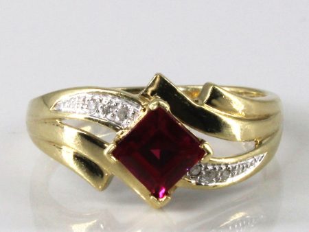 Bypass Synthetic Ruby & Diamond Ring | 0.90ct | 0.03ctw | SZ 7 | on Sale