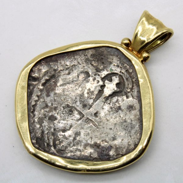 18k Gold Bezel Set Sterling Silver Coin on Sale